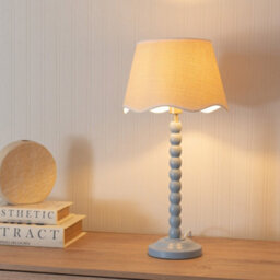 Valuelights Bobbins Powder Blue Table Lamp With Linen Scallop White Trim Shade And Led Bulb