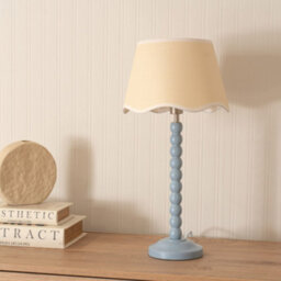 Valuelights Bobbins Powder Blue Table Lamp With Linen Scallop White Trim Shade And Led Bulb - thumbnail 3