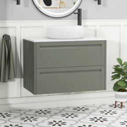 Royal Bathrooms Royal Bathroom Elmore 800mm Matt Green Wall Mounted Bathroom Vanity Unit 2 Drawer Plain White Worktop With Milan Basin - thumbnail 1