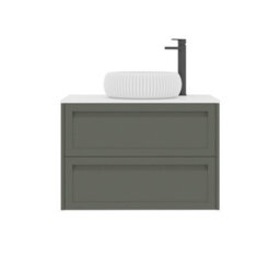 Royal Bathrooms Royal Bathroom Elmore 800mm Matt Green Wall Mounted Bathroom Vanity Unit 2 Drawer Plain White Worktop With Milan Basin - thumbnail 7