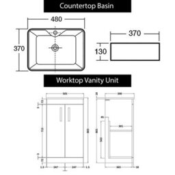 Royal Bathrooms 500mm Floor Standing Vanity Unit 2 Door Indigo Grey Gloss & Countertop Basin - Cube - thumbnail 6