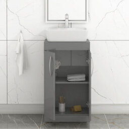 Royal Bathrooms 500mm Floor Standing Vanity Unit 2 Door Indigo Grey Gloss & Countertop Basin - Cube - thumbnail 3