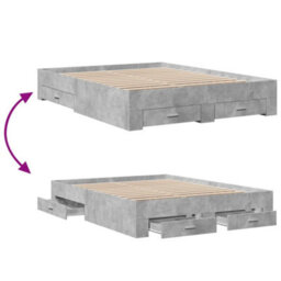 Berkfield Bed Frame With Drawers Without Mattress Concrete Grey 140X200 Cm - thumbnail 7