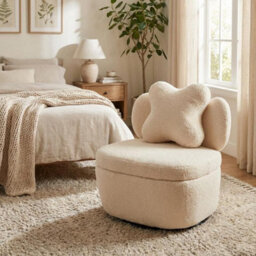 Teddy Boucle Swivel Accent Chair Occasional Chair With Cushion For Bedroom Nursery (W)66Cm (D)69Cm (H)69Cm - Cream Beige - thumbnail 1