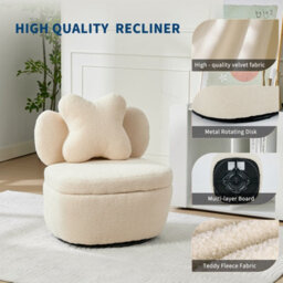 Teddy Boucle Swivel Accent Chair Occasional Chair With Cushion For Bedroom Nursery (W)66Cm (D)69Cm (H)69Cm - Cream Beige - thumbnail 4