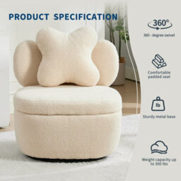 Teddy Boucle Swivel Accent Chair Occasional Chair With Cushion For Bedroom Nursery (W)66Cm (D)69Cm (H)69Cm - Cream Beige - thumbnail 5