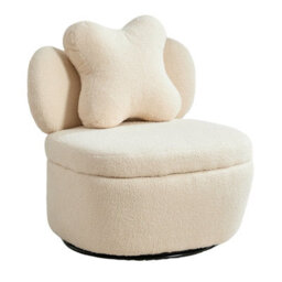Teddy Boucle Swivel Accent Chair Occasional Chair With Cushion For Bedroom Nursery (W)66Cm (D)69Cm (H)69Cm - Cream Beige - thumbnail 6