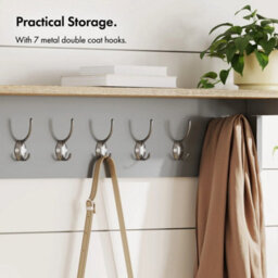 Coat Hooks Wall Mounted, Grey Coat Rack With Wood Effect Shelf - thumbnail 5