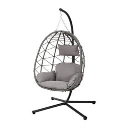 Lifeideas Grey Swing Egg Chair Hanging Garden Hammock Swing Chair Hanging Basket With Cushions & Stand Outdoor  Furniture 195Cmh - thumbnail 4