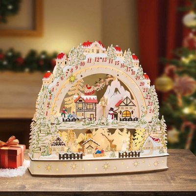 Xample Wooden Led Advent Christmas Calendar With Warm Led Lights, Alpine Winter Scene, Sliding Countdown Star,christmas Decoration - image 1