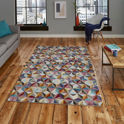 Multi Rug Abstract Geometric Funky Easy To Clean Rug For Living Room Bedroom And Dining Room-200Cm X 290Cm