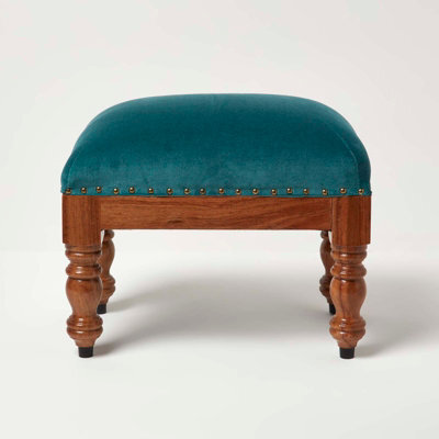Homescapes Mable Teal Green Velvet Rectangular Footstool - image 1