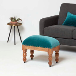 Homescapes Mable Teal Green Velvet Rectangular Footstool - thumbnail 3