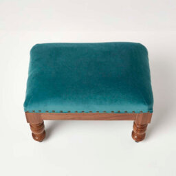 Homescapes Mable Teal Green Velvet Rectangular Footstool - thumbnail 4