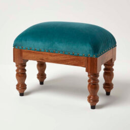 Homescapes Mable Teal Green Velvet Rectangular Footstool - thumbnail 2