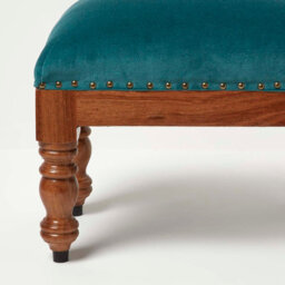 Homescapes Mable Teal Green Velvet Rectangular Footstool - thumbnail 5