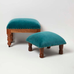 Homescapes Mable Teal Green Velvet Rectangular Footstool - thumbnail 6
