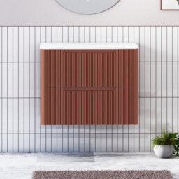 Royal Bathrooms Avenza 600mm Terracotta Clay Wall Hung Bathroom  Vanity Unit 2 Drawer Carrara White Undrilled Worktop & No Basin - thumbnail 1