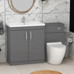 Royal Bathrooms Turin 1300mm Indigo Grey Gloss 2 Doors Furniture Pack With Mid Edge Basin & Slim Elva Back To Wall Toilet