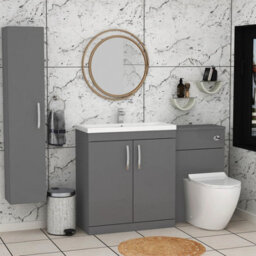 Royal Bathrooms Turin 1300mm Indigo Grey Gloss 2 Doors Furniture Pack With Mid Edge Basin & Slim Elva Back To Wall Toilet - thumbnail 3