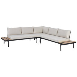 Wyld And Coco Off-White L-Shaped Corner Sofa Garden Set With Eucalyptus Coffee Table, 5-Seater, Weather-Ready - thumbnail 5