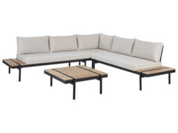 Wyld And Coco Off-White L-Shaped Corner Sofa Garden Set With Eucalyptus Coffee Table, 5-Seater, Weather-Ready - thumbnail 3