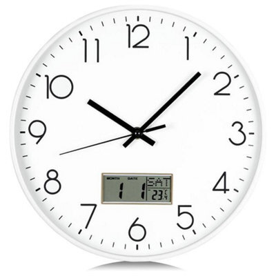ATEK 12 Inch Silent Wall Clock With Date And Day Temperature Day Of Week Lcd Display For Living Room Lcd Digital Wall Clock Battery - image 1