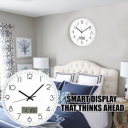 ATEK 12 Inch Silent Wall Clock With Date And Day Temperature Day Of Week Lcd Display For Living Room Lcd Digital Wall Clock Battery - thumbnail 9