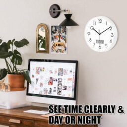 ATEK 12 Inch Silent Wall Clock With Date And Day Temperature Day Of Week Lcd Display For Living Room Lcd Digital Wall Clock Battery - thumbnail 8