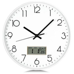ATEK 12 Inch Wall Clock White Silent Non Ticking Modern Quartz Analog Clocks Digital Date Day Temperature For Office Kitchen Bedroom