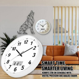 ATEK 12 Inch Silent Wall Clock With Date And Day Temperature Day Of Week Lcd Display For Living Room Lcd Digital Wall Clock Battery - thumbnail 3