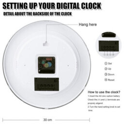 ATEK 12 Inch Silent Wall Clock With Date And Day Temperature Day Of Week Lcd Display For Living Room Lcd Digital Wall Clock Battery - thumbnail 6