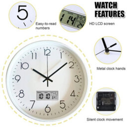 ATEK 12 Inch Silent Wall Clock With Date And Day Temperature Day Of Week Lcd Display For Living Room Lcd Digital Wall Clock Battery - thumbnail 4