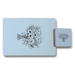 Benjamin Tate Design Designer Floral Placemat And Coaster Set In Light Blue With Wood Base Fine Art Print Edition - thumbnail 1