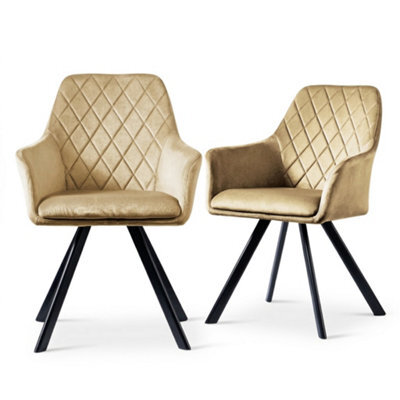 Evre Beige Velvet Dining Chairs Set Of 2 Upholstered Chairs With Arms & Metal Legs - image 1