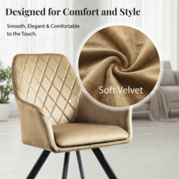 Evre Beige Velvet Dining Chairs Set Of 2 Upholstered Chairs With Arms & Metal Legs - thumbnail 5