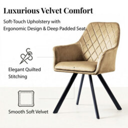 Evre Beige Velvet Dining Chairs Set Of 2 Upholstered Chairs With Arms & Metal Legs - thumbnail 3