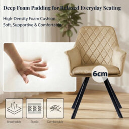 Evre Beige Velvet Dining Chairs Set Of 2 Upholstered Chairs With Arms & Metal Legs - thumbnail 6