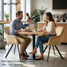 Evre Beige Velvet Dining Chairs Set Of 2 Upholstered Chairs With Arms & Metal Legs - thumbnail 8