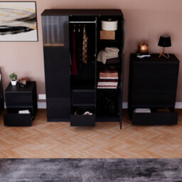 Lassic Vida Designs Glinton 3 Piece Black Fsc Bedroom Set - (4 Drawer Chest, 3 Door Wardrobe, 2 Drawer Bedside Chest) - thumbnail 3