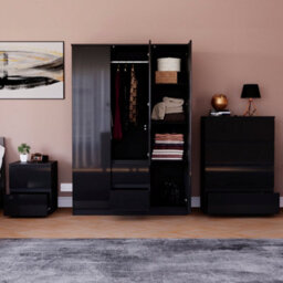 Lassic Vida Designs Glinton 3 Piece Black Fsc Bedroom Set - (4 Drawer Chest, 3 Door Wardrobe, 2 Drawer Bedside Chest) - thumbnail 2