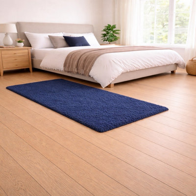 Uetian Navy Blue Shaggy Rug Cozy Fluffy Floor Carpet Elegant Interior Style (80X150 Cm) - image 1