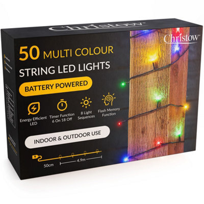 Christow Christmas Indoor/outdoor Battery Led String Lights Green Cable Multi Colour - 50 - image 1
