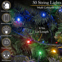 Christow Christmas Indoor/outdoor Battery Led String Lights Green Cable Multi Colour - 50 - thumbnail 2