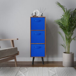Urbn-Living Urbnliving 80Cm Height 3 Tier Teak Wooden Storage Bookcase Scandinavian Style Black Legs With Dark Blue Inserts - thumbnail 3