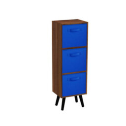 Urbn-Living Urbnliving 80Cm Height 3 Tier Teak Wooden Storage Bookcase Scandinavian Style Black Legs With Dark Blue Inserts - thumbnail 2