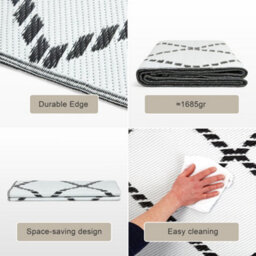 Relsy Large Black & White Garden Rug For Patio & Outdoor Area, Reversible Chevron Lightweight Design, 160 X 230Cm - thumbnail 5