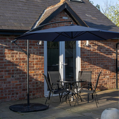 Samuel Alexander Outdoor 4 Person Round Glass Top Garden Dining Table Chairs With Blue Banana Parasol And Base - image 1
