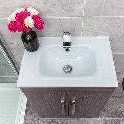 Plum&clay Novela Dark Wood Floor Standing Vanity Unit With Glass Basin Bathroom Furniture (W)600mm - thumbnail 4