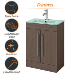 Plum&clay Novela Dark Wood Floor Standing Vanity Unit With Glass Basin Bathroom Furniture (W)600mm - thumbnail 7